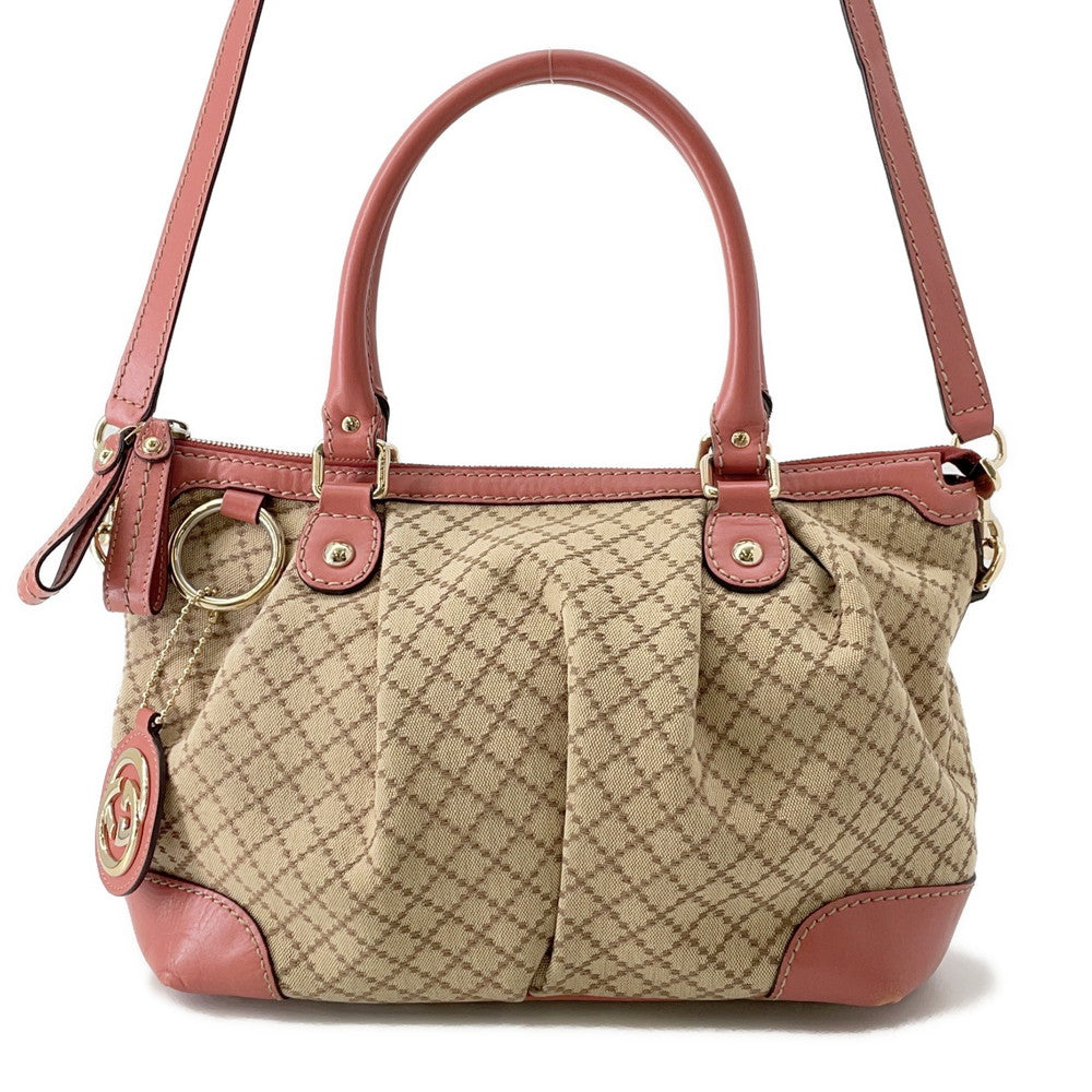 GUCCI Diamante Sukey 2wayBag Pink/Beige247902 Canvas Leather