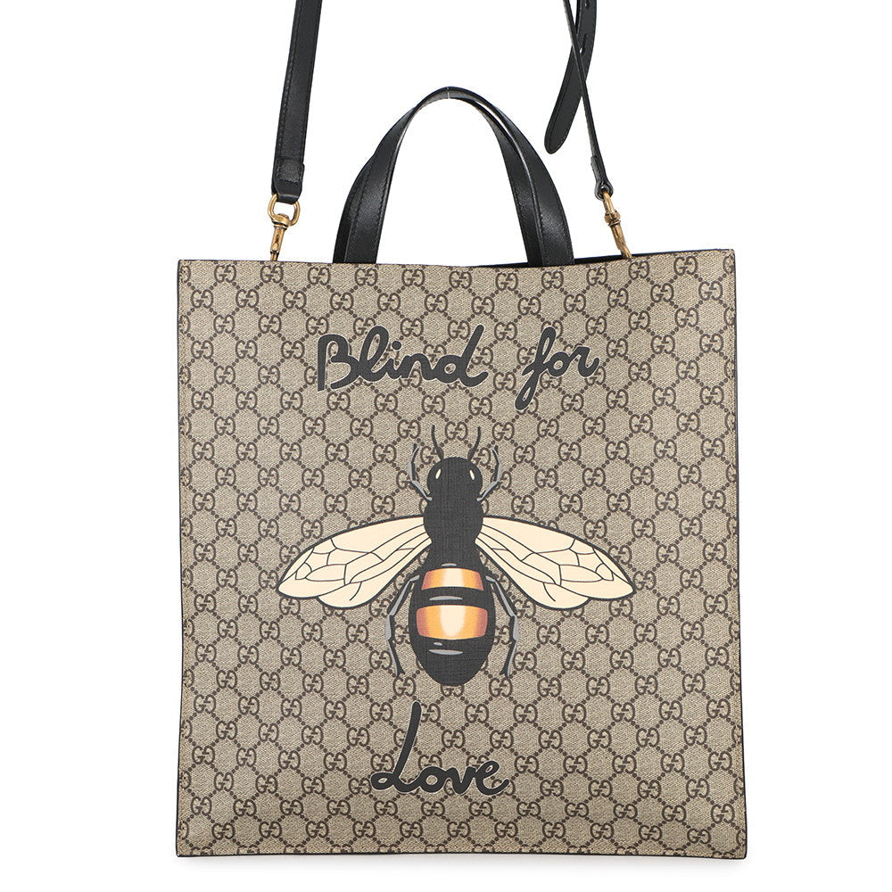 GUCCI Bee Print Tote Bag Beige/Black450950 GG Supreme Leather