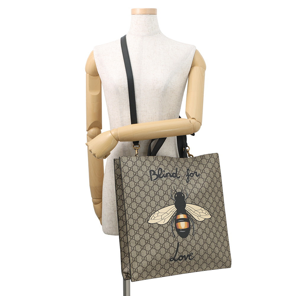 GUCCI Bee Print Tote Bag Beige/Black450950 GG Supreme Leather