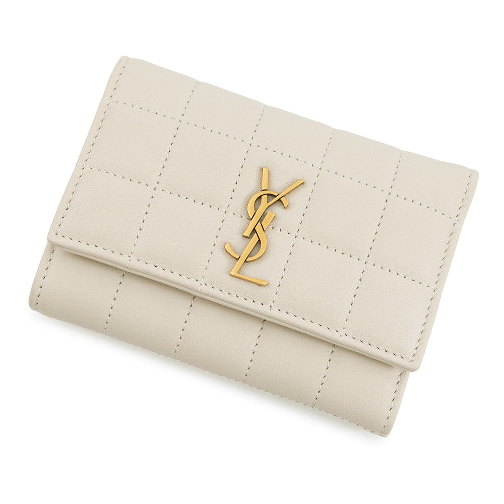 SAINT LAURENT PARIS Cassandra Matelasse Carre Compact Wallet White800763 Lambskin