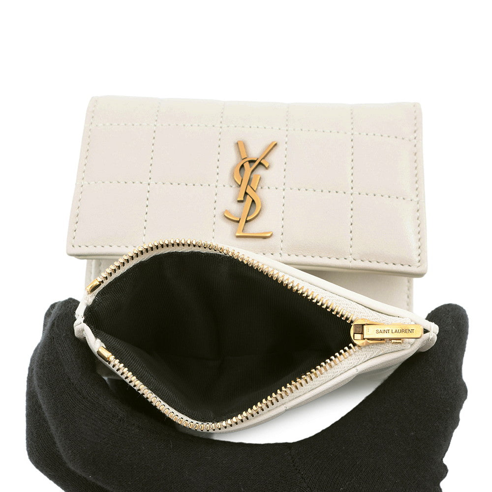 SAINT LAURENT PARIS Cassandra Matelasse Carre Compact Wallet White800763 Lambskin