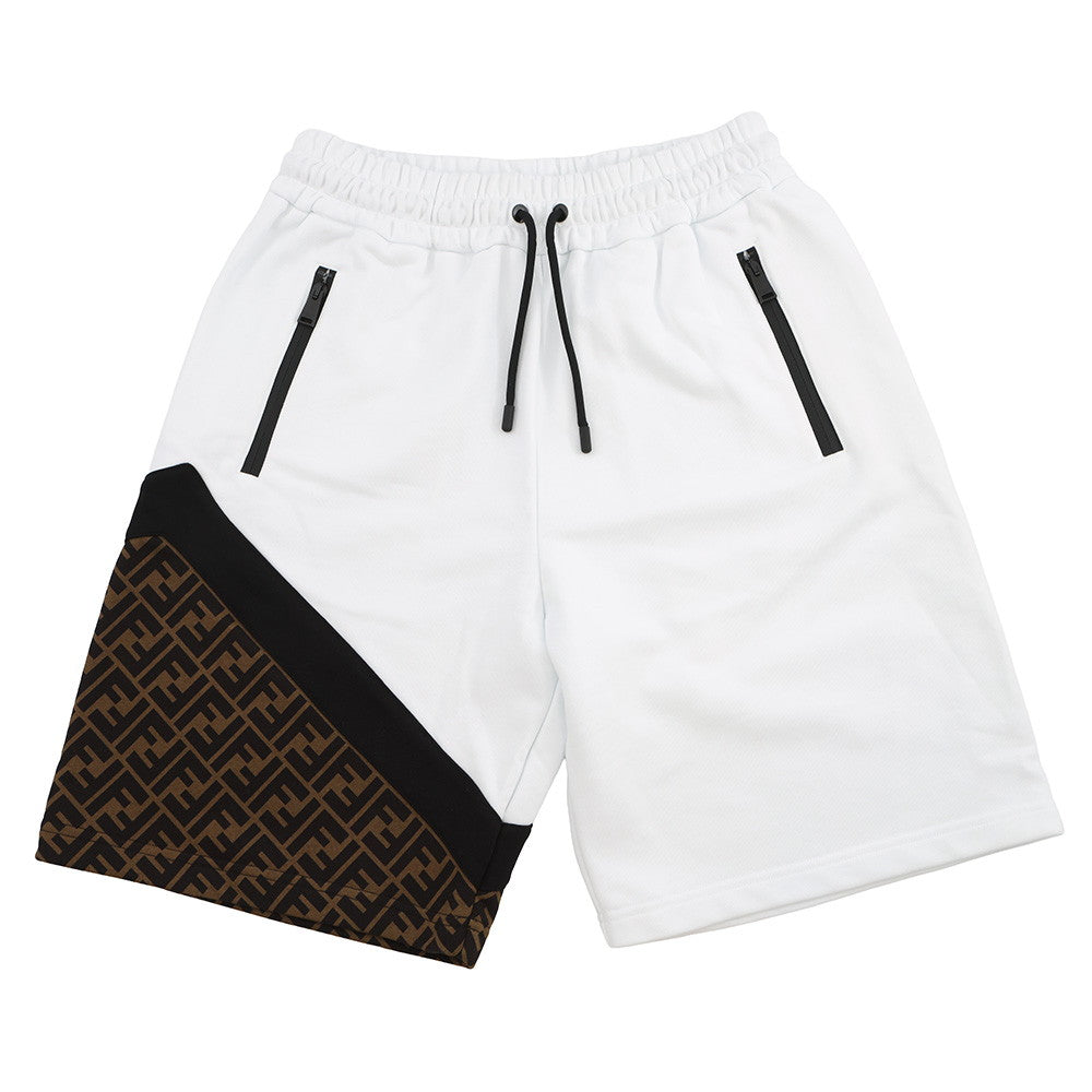 FENDI FF Switch Knitted Fabric Shorts Size XS White/BrownFAB656 Cotton 86% Polyester 14%