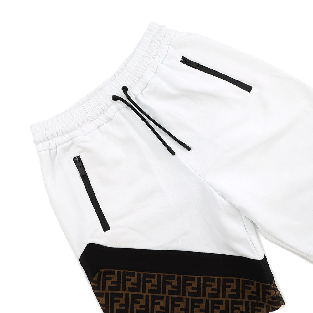 FENDI FF Switch Knitted Fabric Shorts Size XS White/BrownFAB656 Cotton 86% Polyester 14%