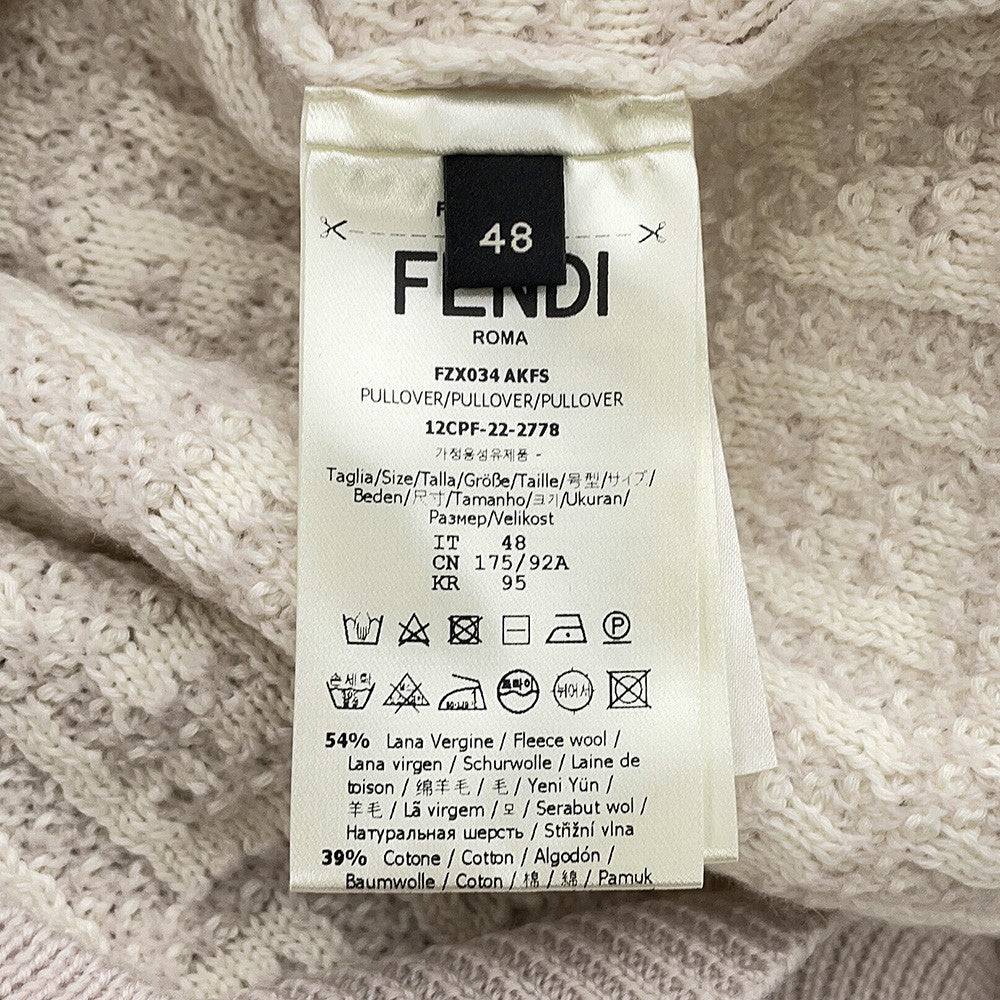 FENDI FF design pullover knit Size 48 Ivory/PinkFZX034 Wool 54%Cotton39% Cashmere7%