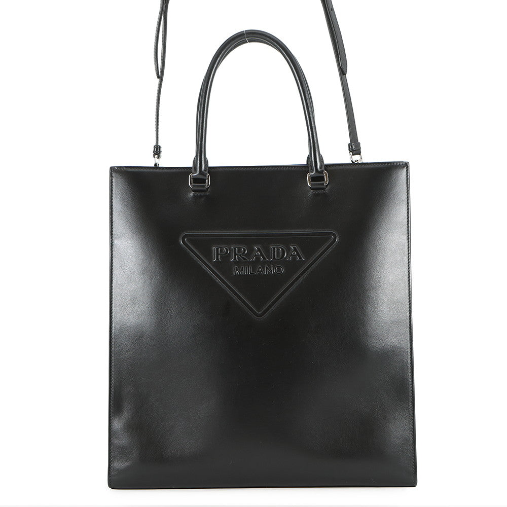 PRADA Triangle Logo Tote Bag Black1BA332 Leather