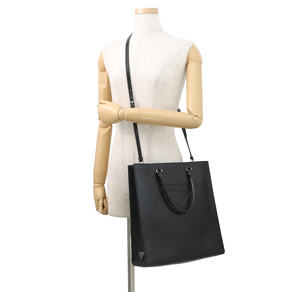 PRADA Triangle Logo Tote Bag Black1BA332 Leather