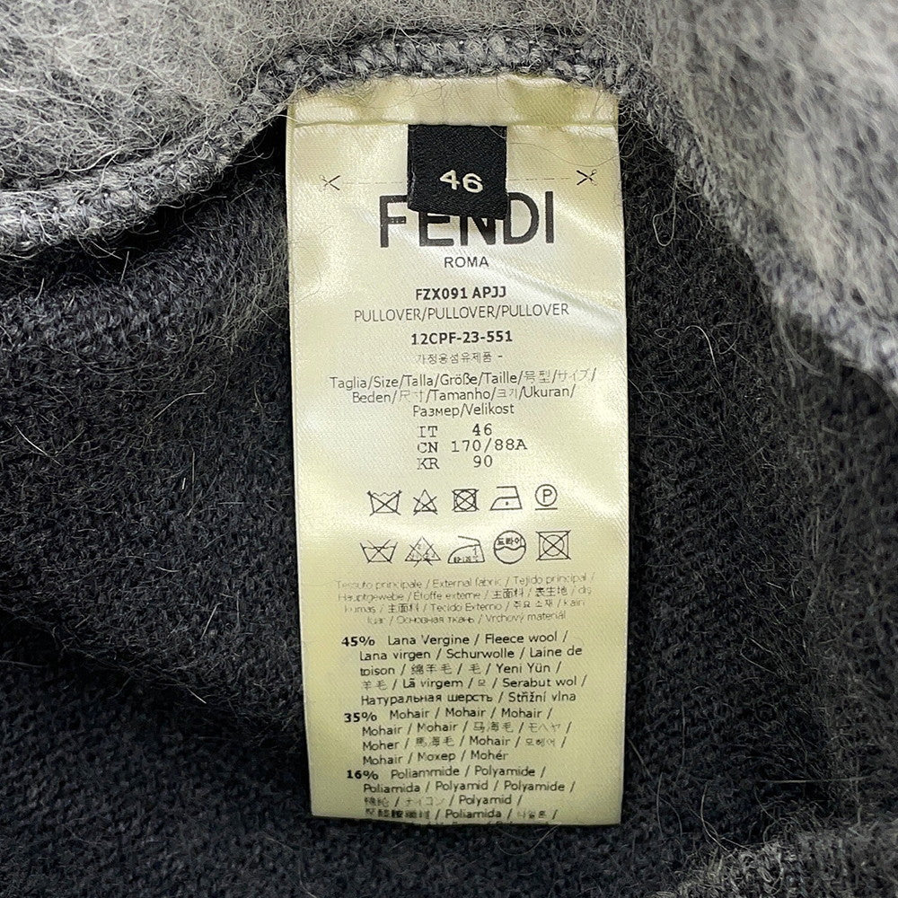 FENDI Zucca crew neck knit Size 46 GrayFZX091 Wool 70% Nylon20% Alpaca10%
