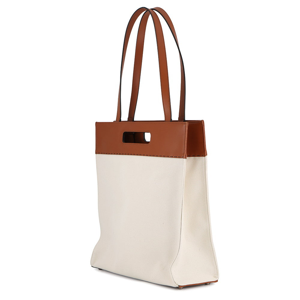 FENDI Shopping bag Brown/White7VA481 Leather Canvas
