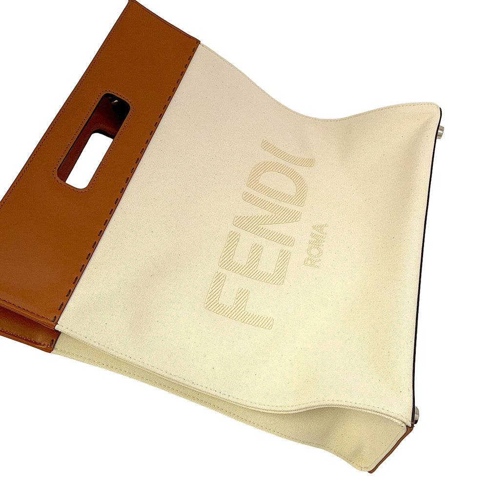 FENDI Shopping bag Brown/White7VA481 Leather Canvas