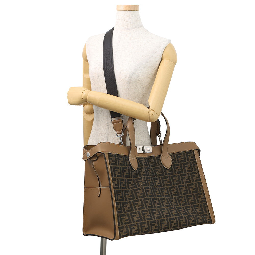 FENDI Peekaboo I See You Zucca Forty 8 Camel/Brown7VA566 Leather Canvas