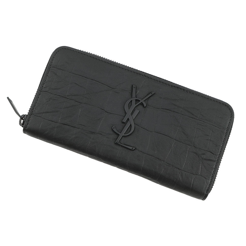SAINT LAURENT PARIS Cassandra Zip Around Long Wealth Cloth Black617415 Croco embossed