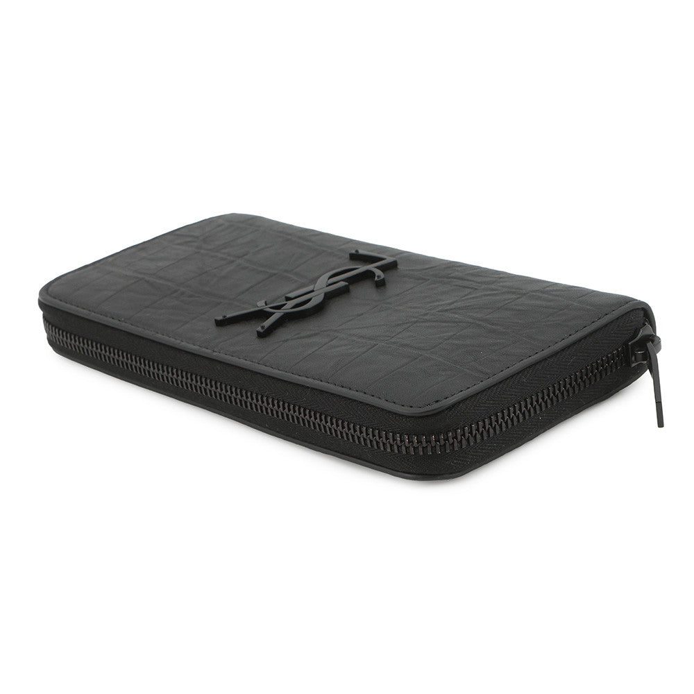 SAINT LAURENT PARIS Cassandra Zip Around Long Wealth Cloth Black617415 Croco embossed