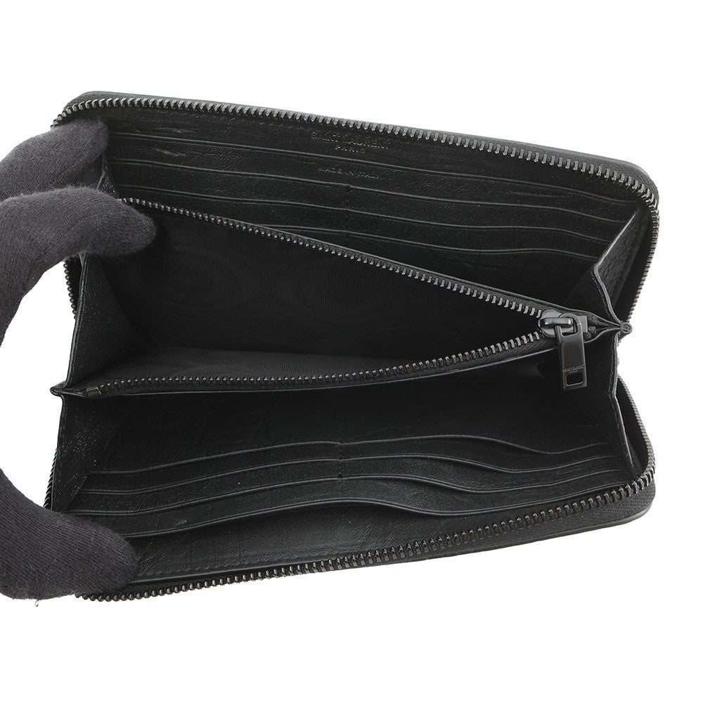 SAINT LAURENT PARIS Cassandra Zip Around Long Wealth Cloth Black617415 Croco embossed