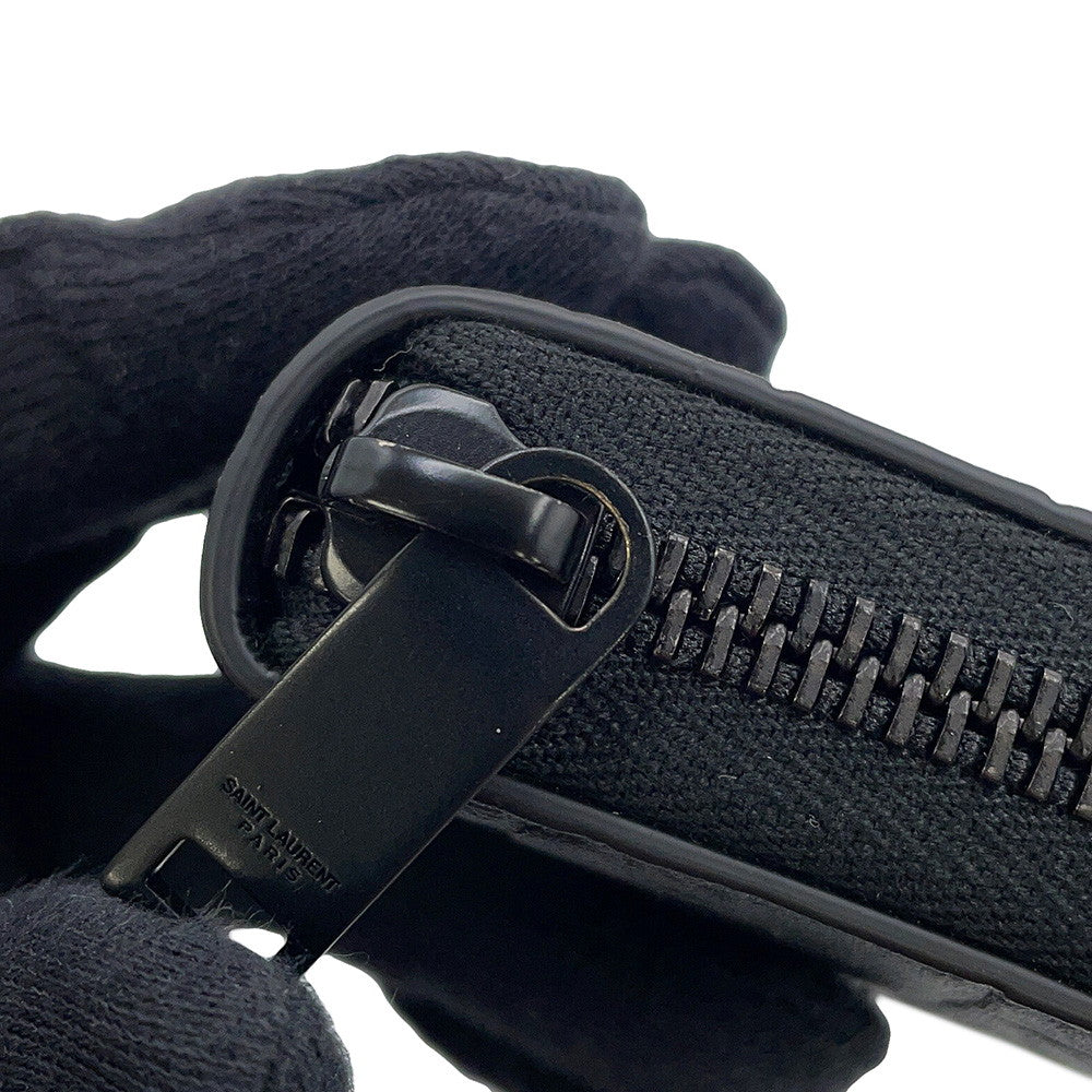 SAINT LAURENT PARIS Cassandra Zip Around Long Wealth Cloth Black617415 Croco embossed