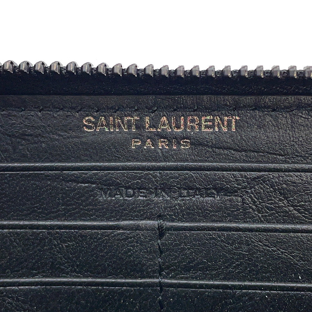 SAINT LAURENT PARIS Cassandra Zip Around Long Wealth Cloth Black617415 Croco embossed