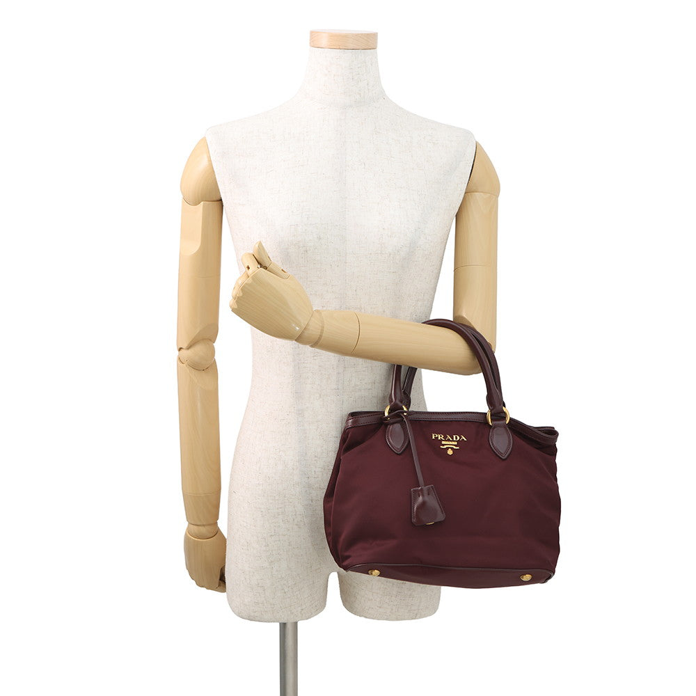 PRADA TESSUTO SOFT Handbag Bordeaux1BA172 Nylon Leather