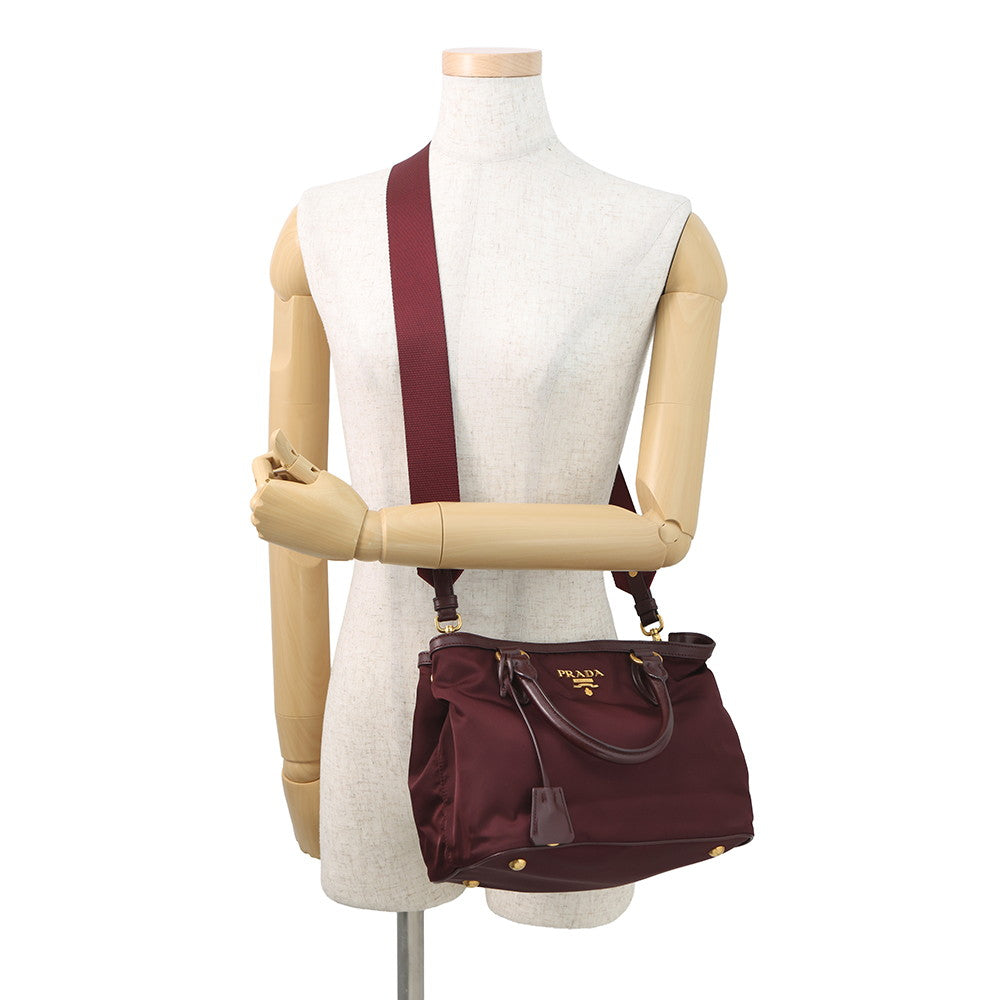 PRADA TESSUTO SOFT Handbag Bordeaux1BA172 Nylon Leather