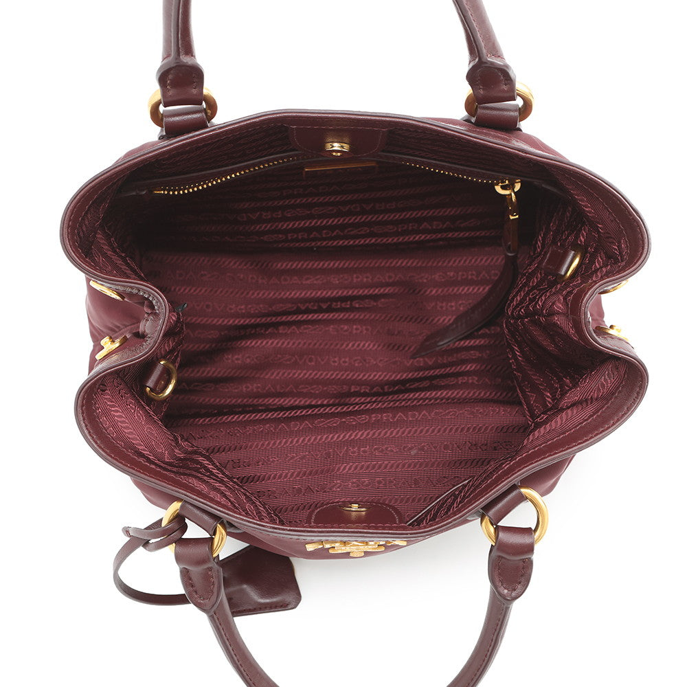 PRADA TESSUTO SOFT Handbag Bordeaux1BA172 Nylon Leather