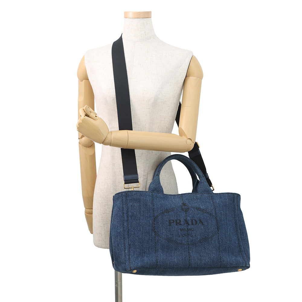 PRADA Canapa 2WAY Tote Bag Blue1BG642 Denim Size Medium