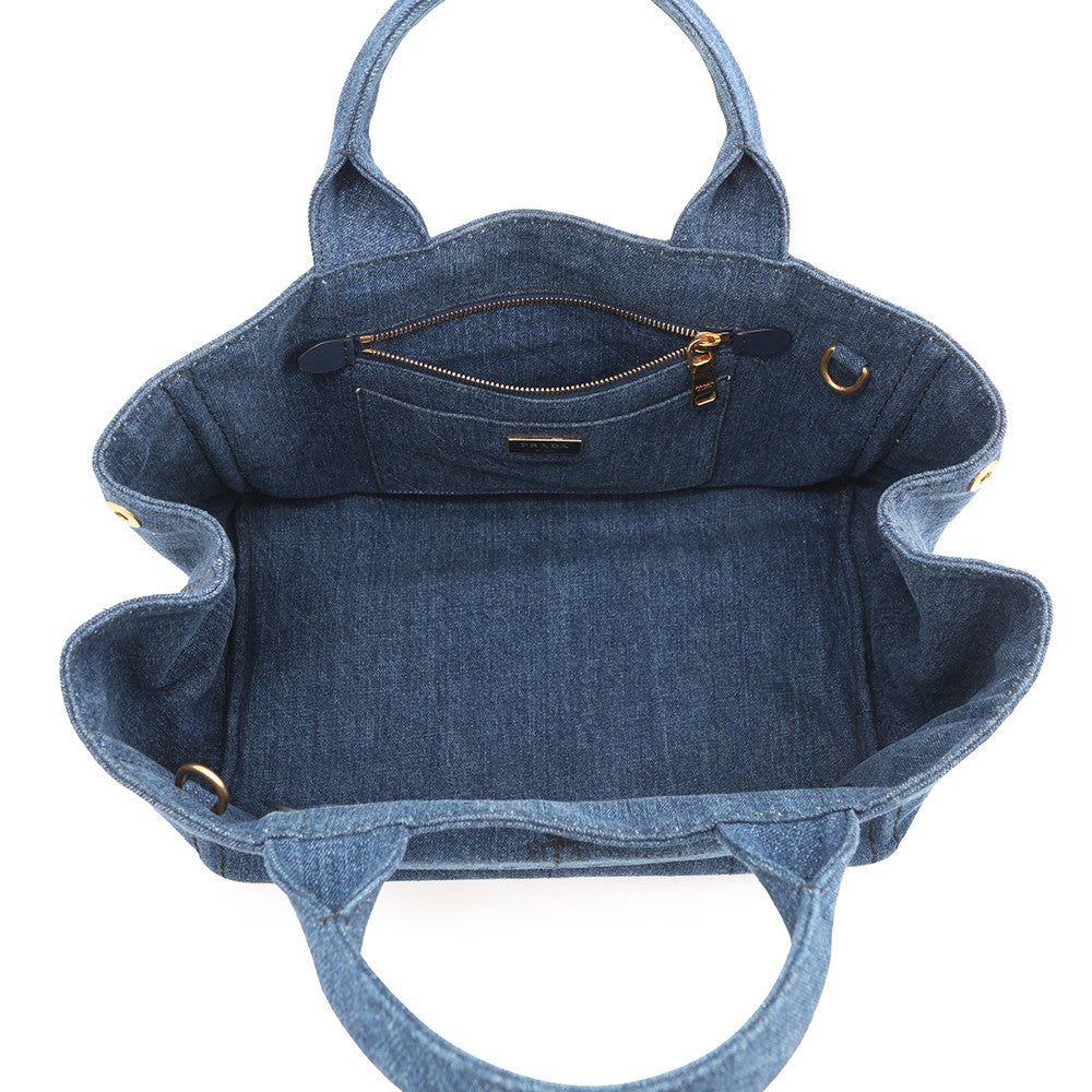 PRADA Canapa 2WAY Tote Bag Blue1BG642 Denim Size Medium