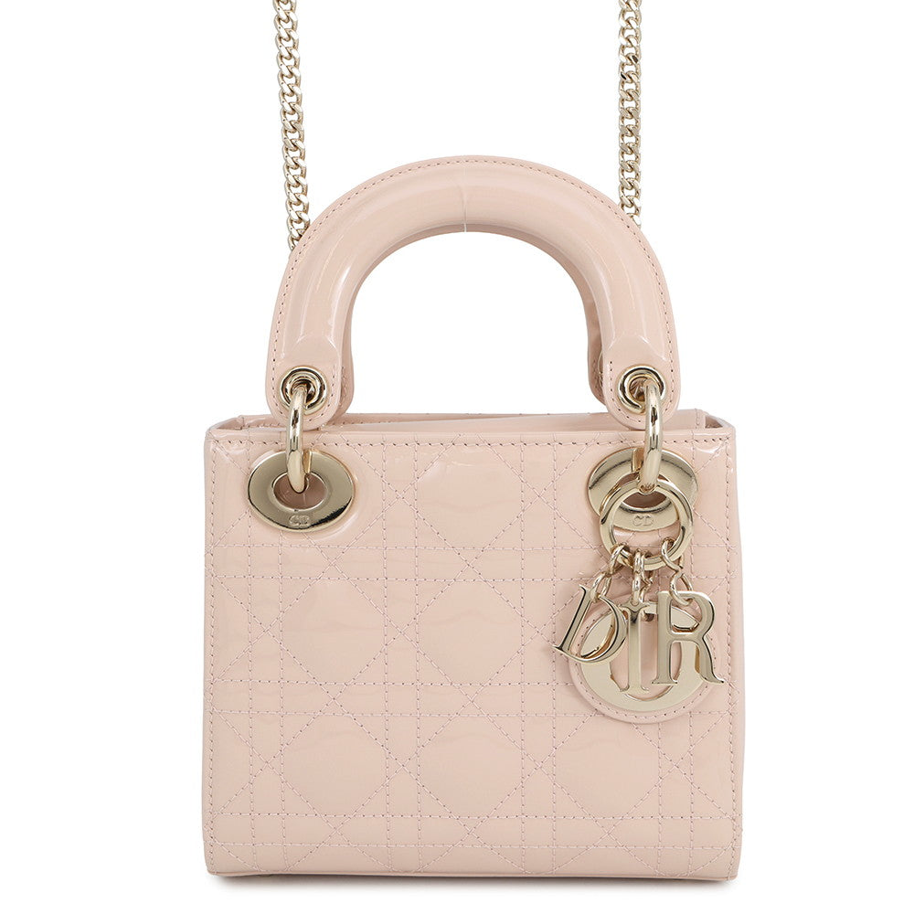 Dior Lady Dior Canage Powder PinkM0505OWCB Patent Leather Size Mini