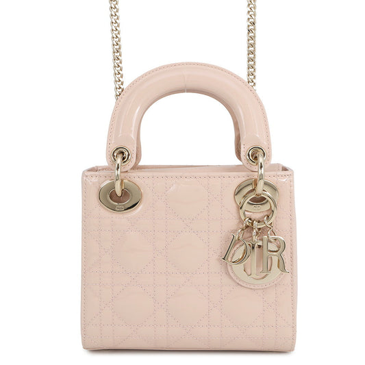 Dior Lady Dior Canage Powder PinkM0505OWCB Patent Leather Size Mini