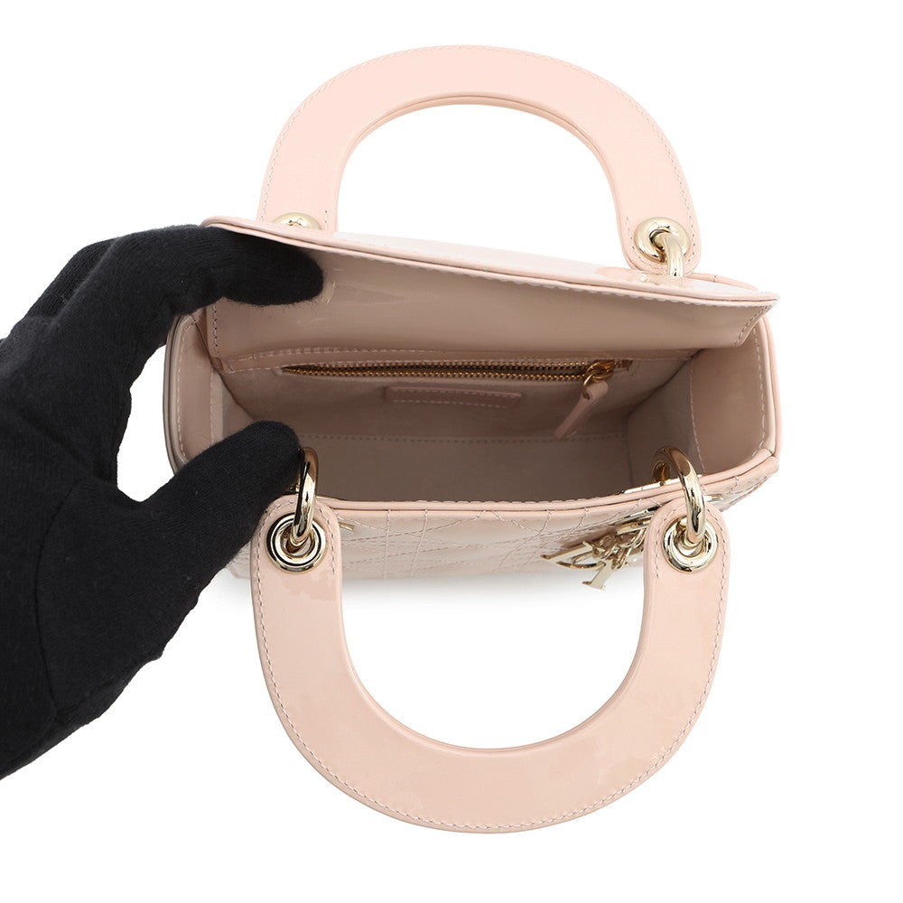 Dior Lady Dior Canage Powder PinkM0505OWCB Patent Leather Size Mini