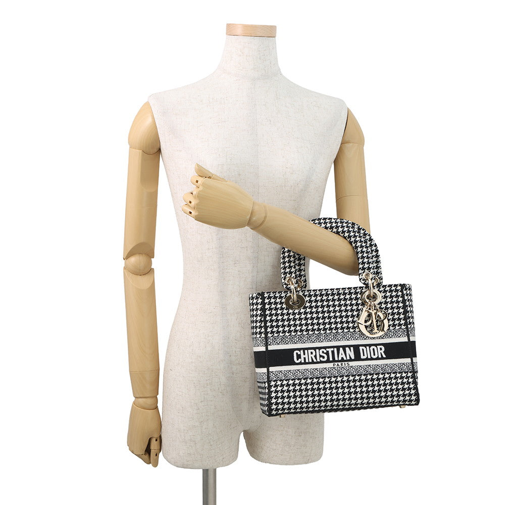 Dior LADY D-LITE Houndstooth Black/WhiteM0565OZAE Canvas Size Medium