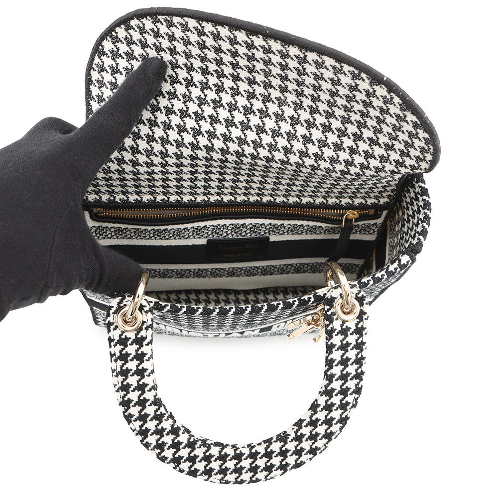 Dior LADY D-LITE Houndstooth Black/WhiteM0565OZAE Canvas Size Medium