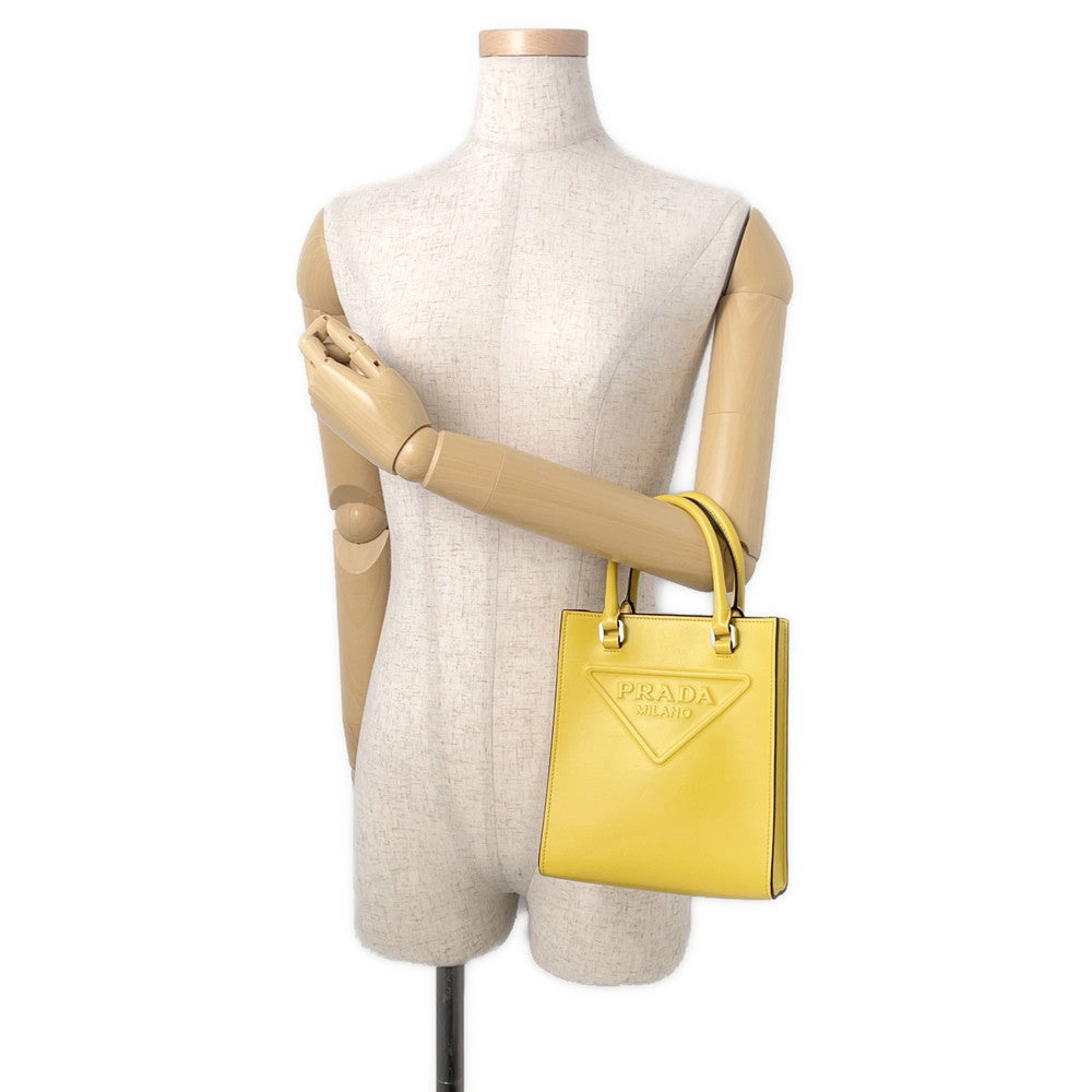 PRADA Triangle Logo 2WAY Handbag Yellow1BA333 Leather
