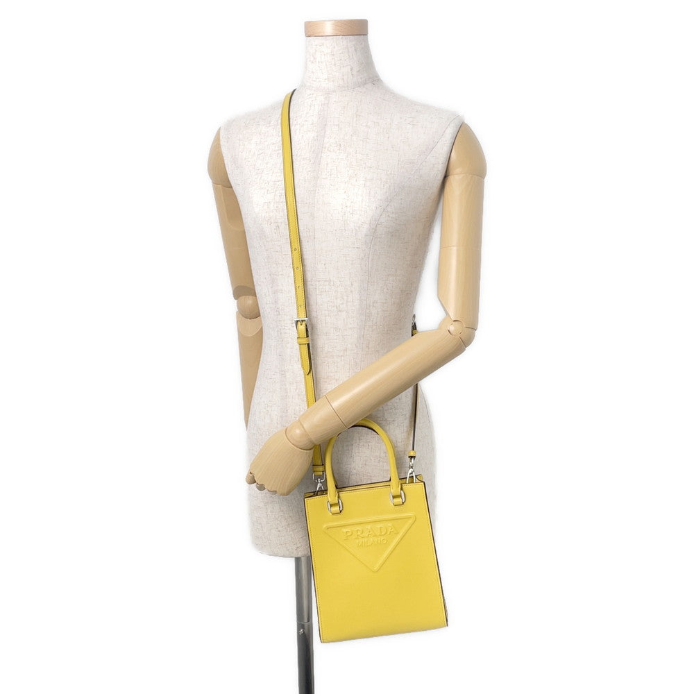PRADA Triangle Logo 2WAY Handbag Yellow1BA333 Leather