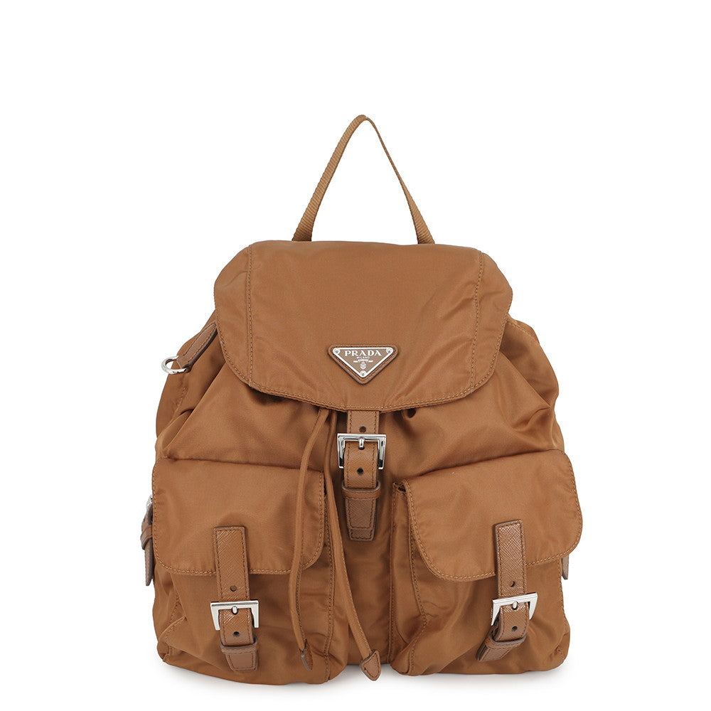 PRADA Medium Re-Nylon Backpack with Pouch Brandy1BZ811 Nylon Leather