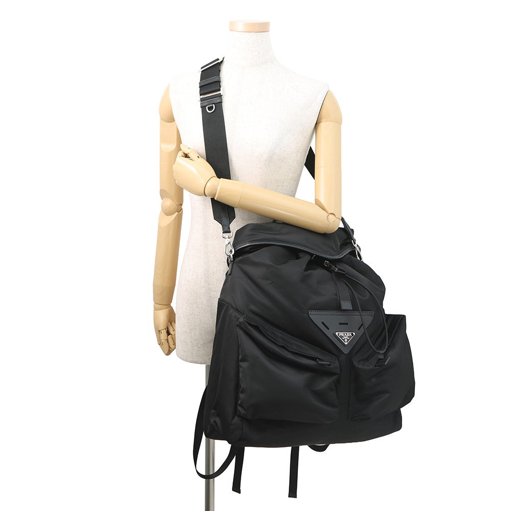 PRADA Re-Nylon xLeather Backpack Black2VZ108 Nylon Leather Size Black