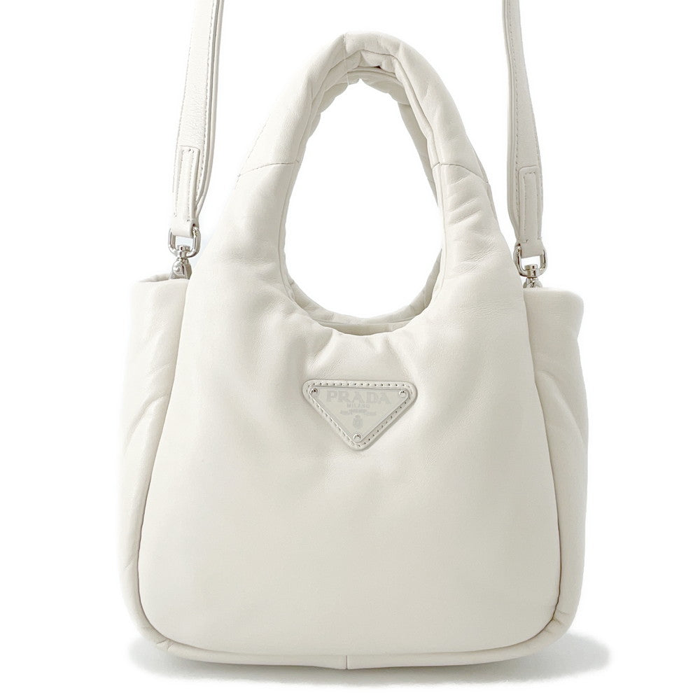 PRADA Nappa Triangle Handbag White1BA359 Soft Nappa Leather