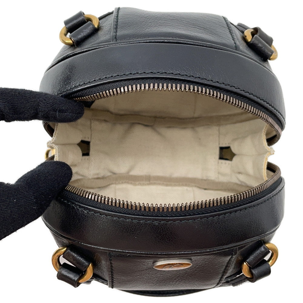 GUCCI GG Logo Basketball Shape 2-Way Shoulder Bag Black/Beige547855 Leather