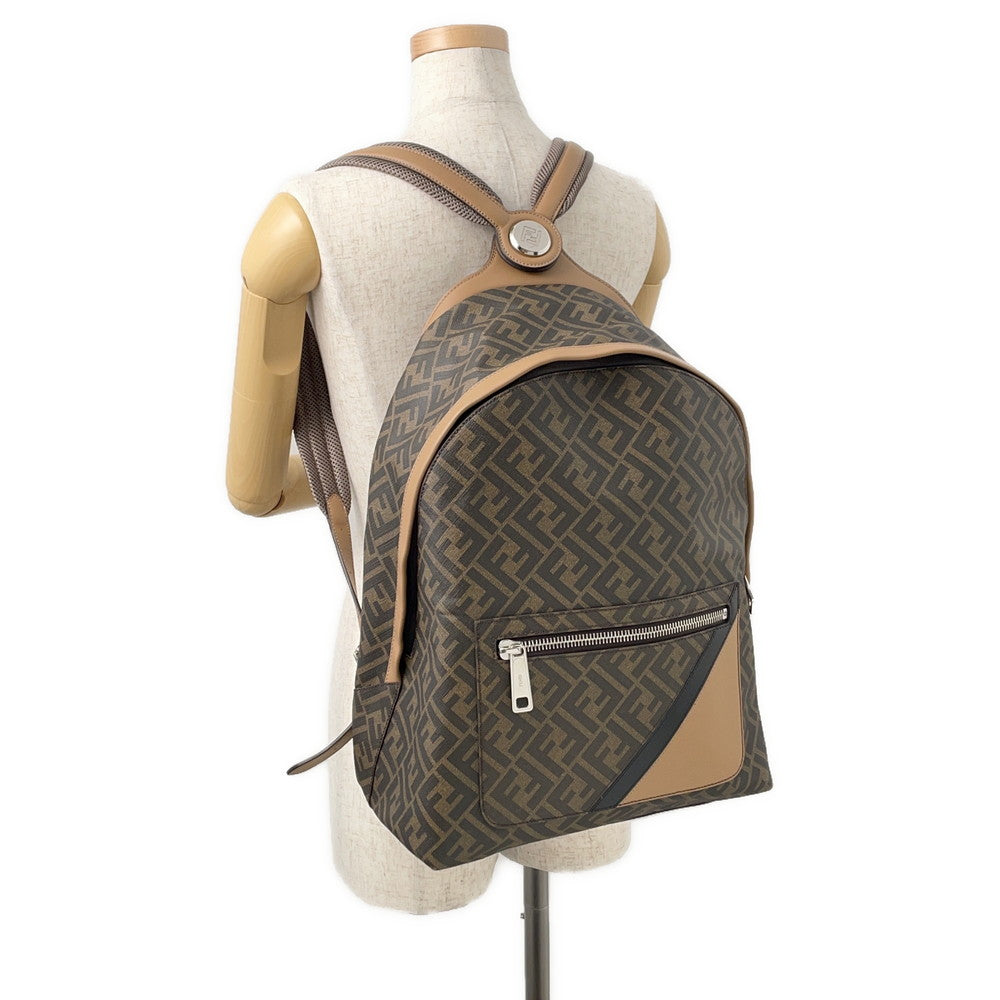 FENDI Zucca Chiodo Diagonal Backpack Brown7VZ076 Leather Size Medium