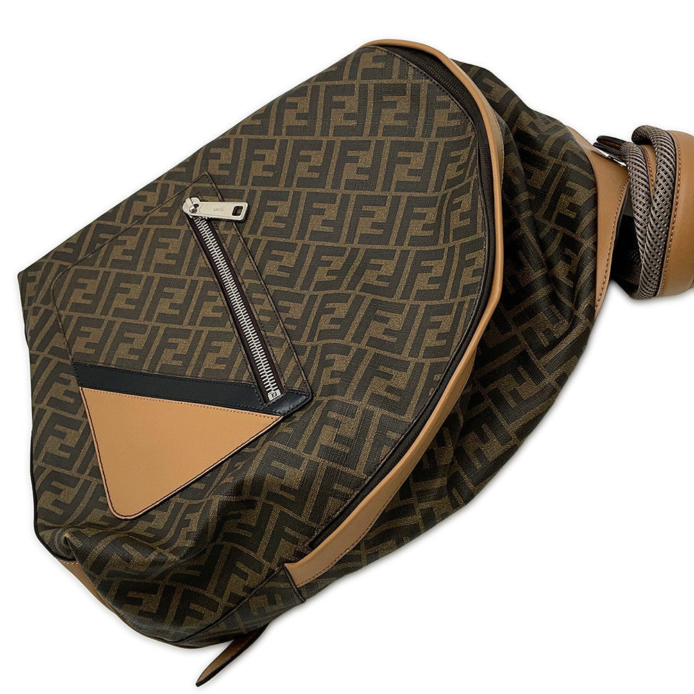FENDI Zucca Chiodo Diagonal Backpack Brown7VZ076 Leather Size Medium