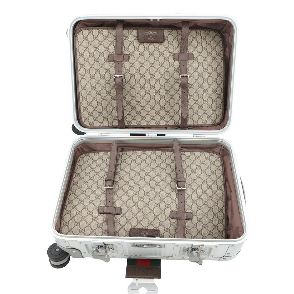 GUCCI Porter Cabin Trolley FRM Suitcase Silver743843 Aluminum GG Supreme