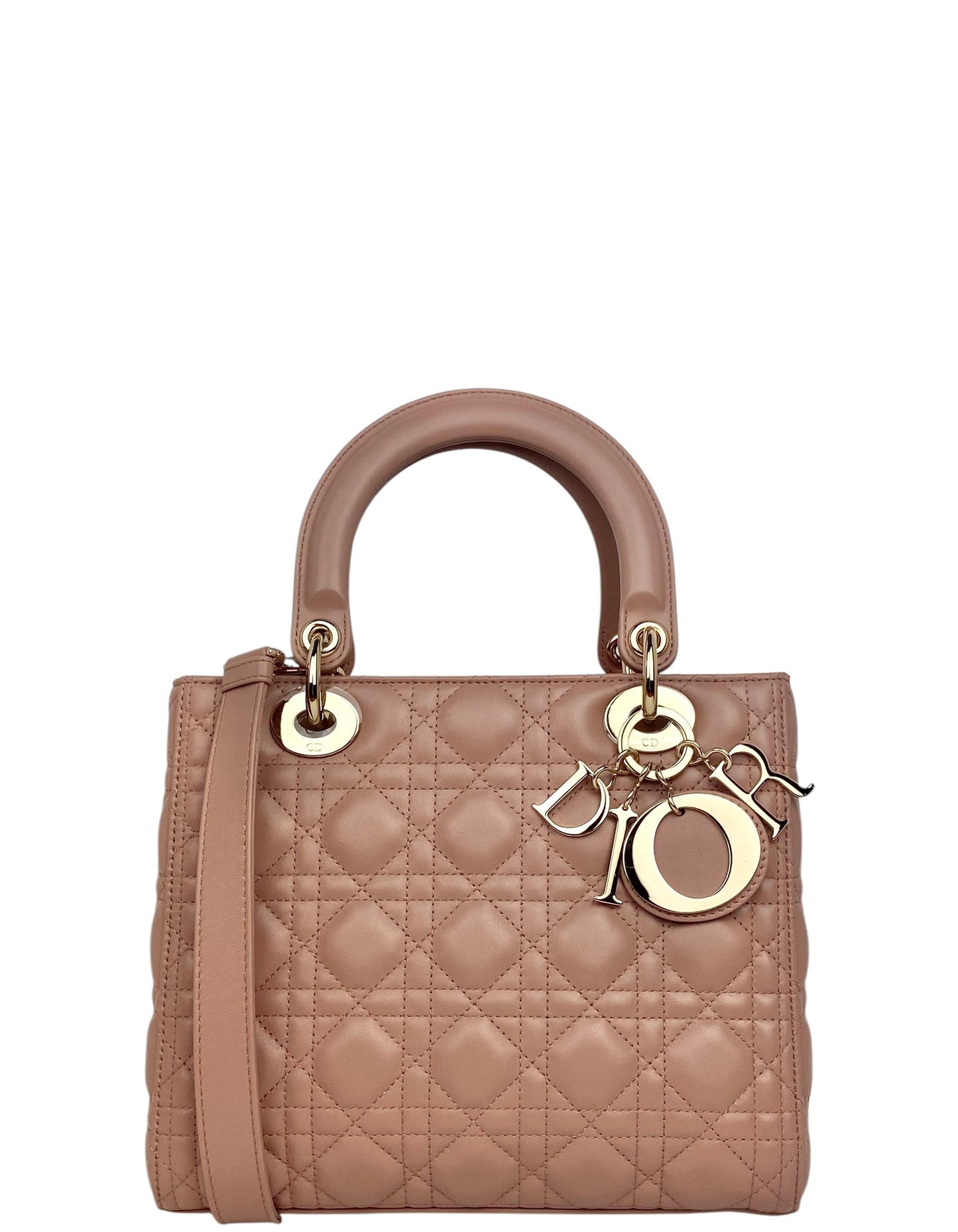 Dior Beige Leather Cannage Quilted Medium Lady Dior