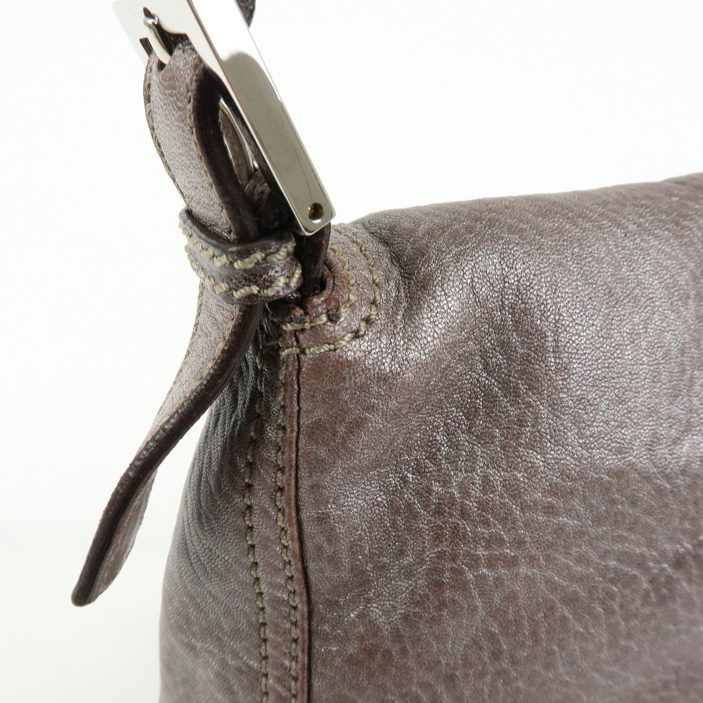 FENDI Mamma Baguette Leather Shoulder Bag Metallic Brown 8BR001