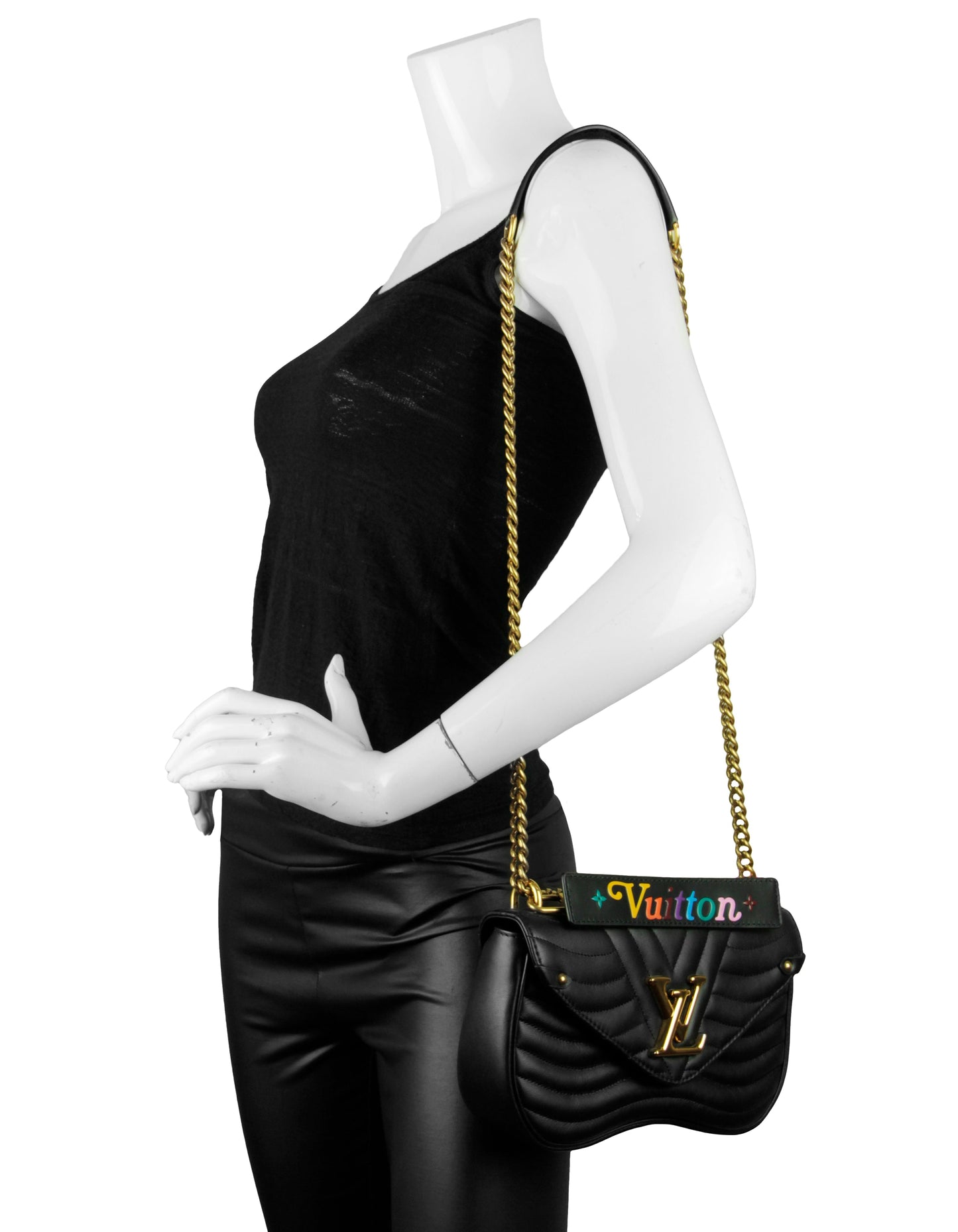 Louis Vuitton Black Leather New Wave MM Chain Bag