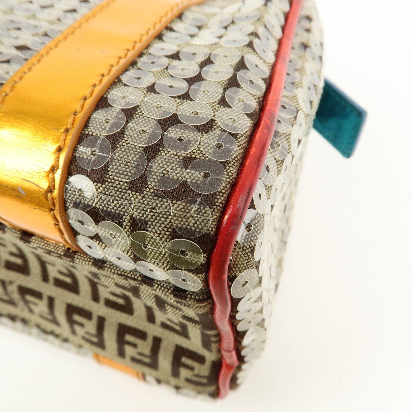 FENDI Zucchino Flip Sequin Canvas Patent Leather Boston Bag 8BL071