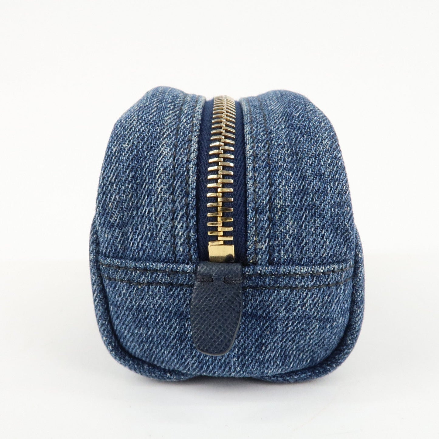 PRADA Logo Canvas Leather Pouch Cosmetic Pouch Blue 1NA175