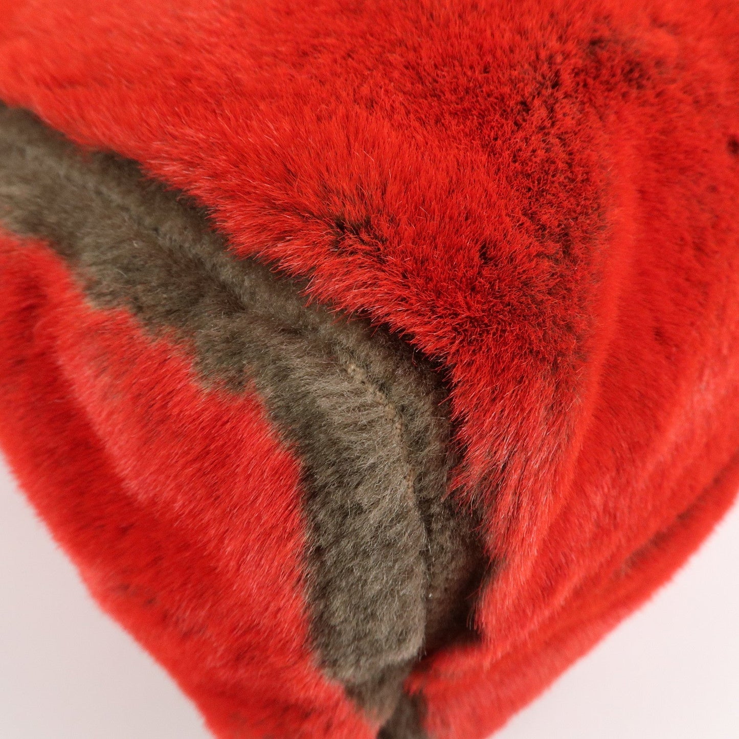 FENDI Leather Fake Fur Shoulder Bag Tote Bag Red