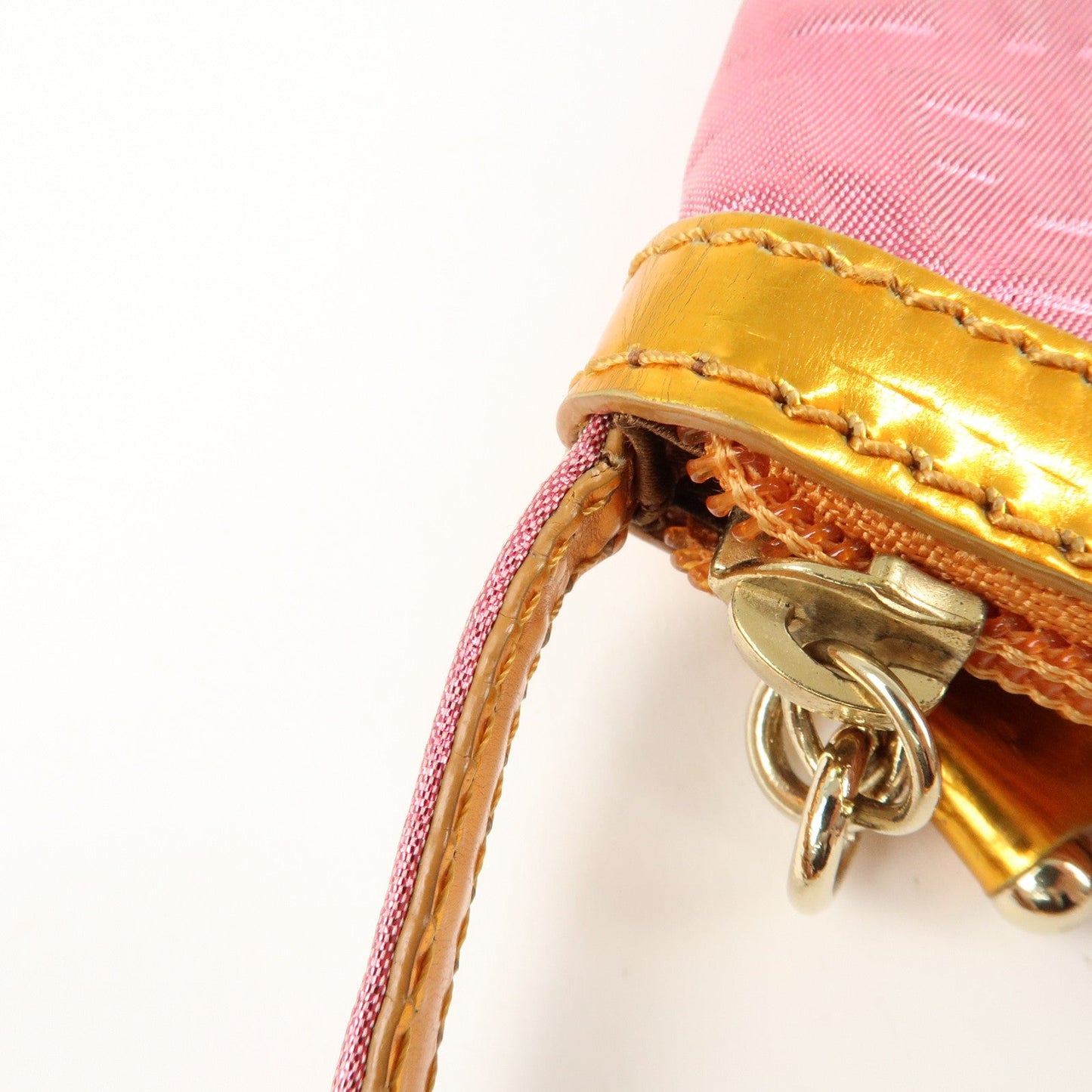 FENDI Zucchino PVC Patent Leather Shoulder Bag Hand Bag Pink Gold