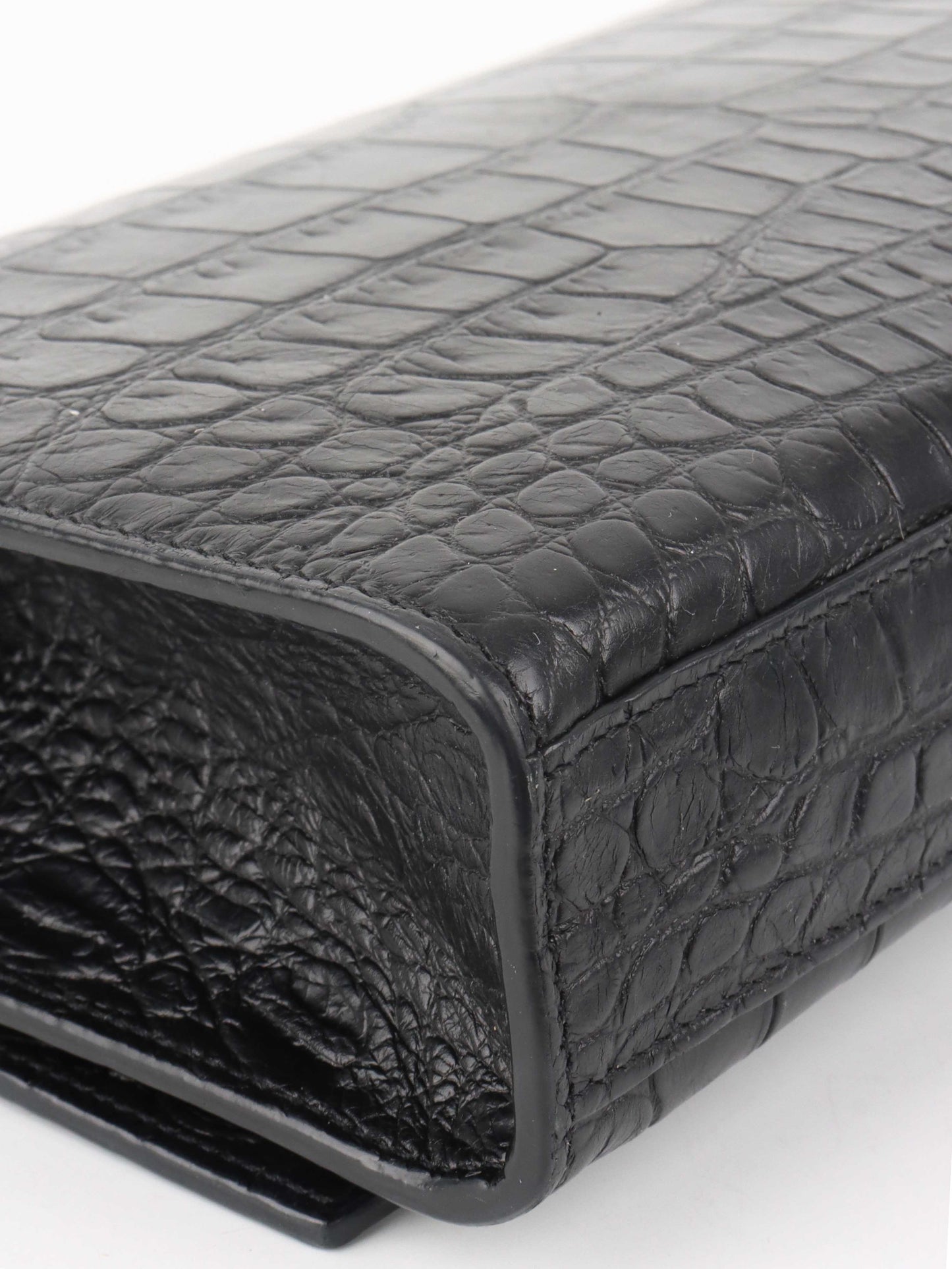 Saint Laurent Black Crocodile Embossed Chain Top Handle Kate Bag.