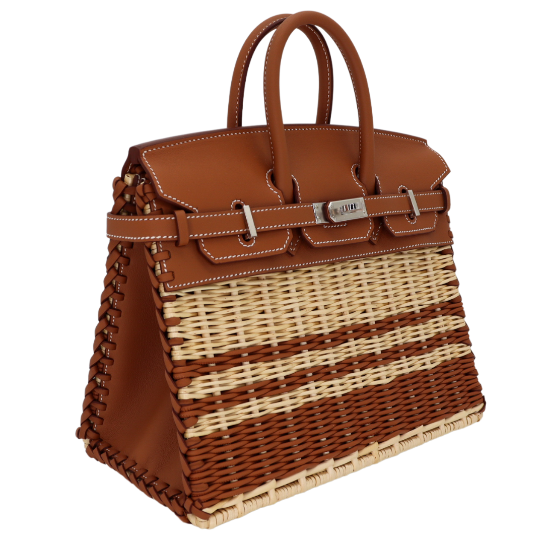 Hermes25cm Birkin Picnic Striped Gold Swift Palladium Hardware