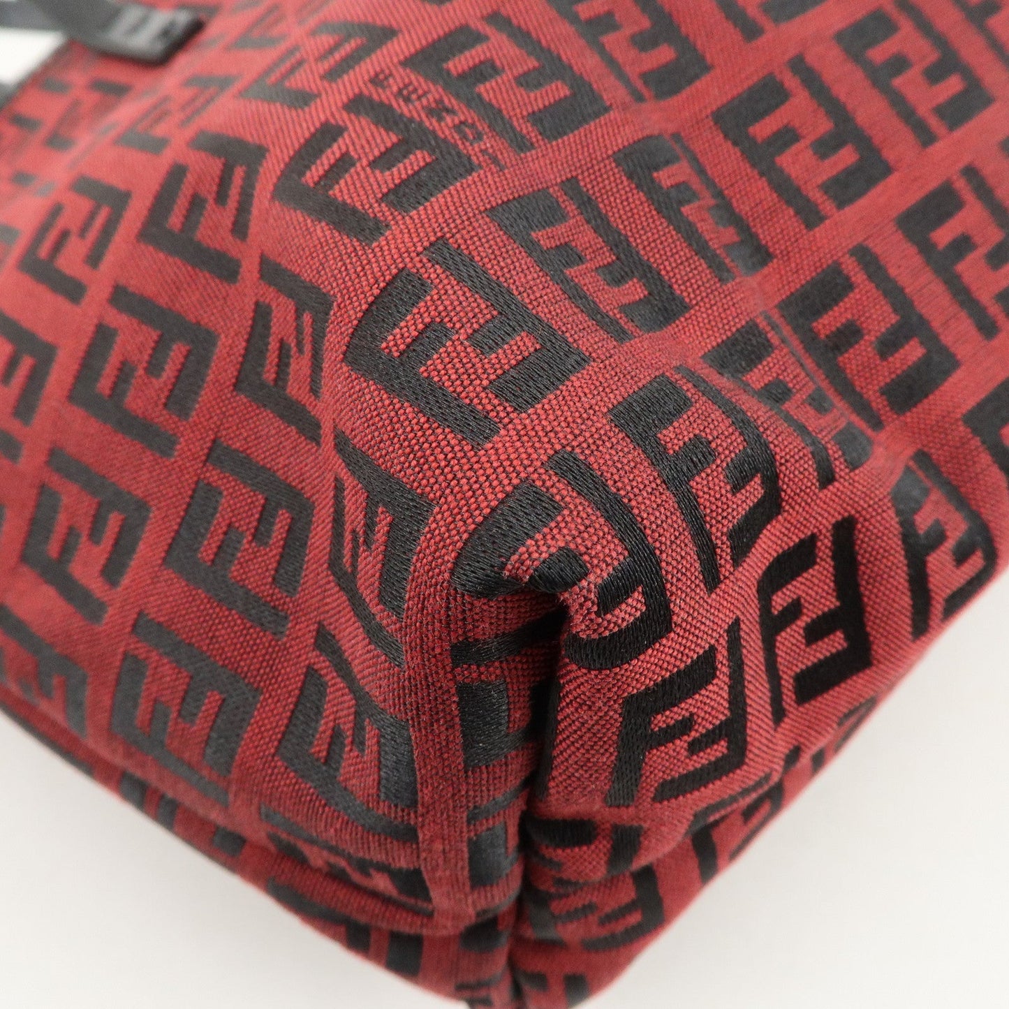 FENDI Zucchino Canvas Leather Mini Tote Bag Red Black 8BH056