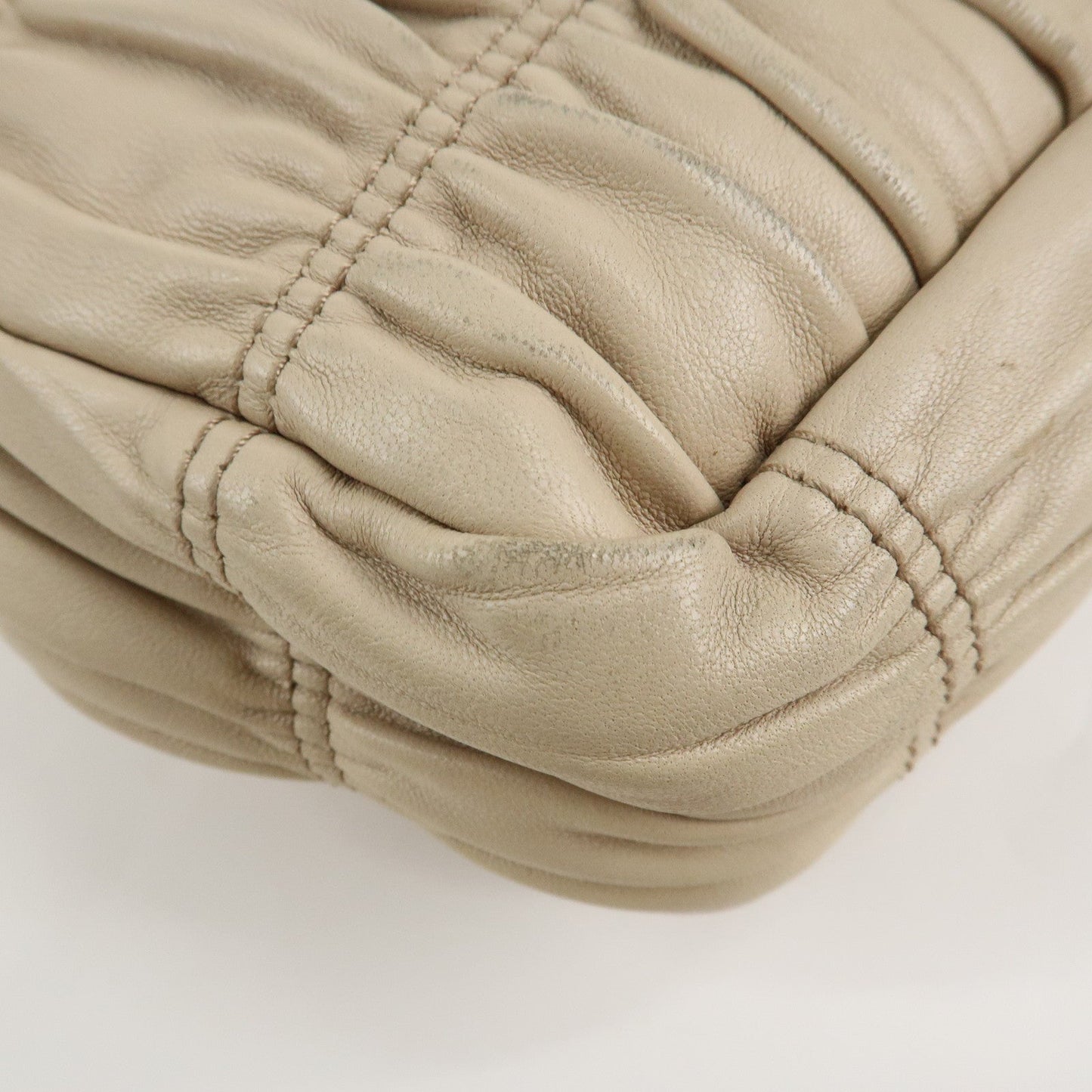 PRADA Leather Gathered Chain Shoulder Bag Ivory B4695C