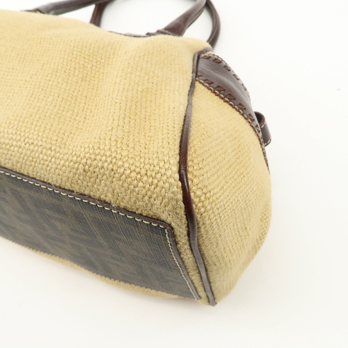 FENDI Ethnico Zucca Canvas Leather Shoulder Bag Beige Brown 8BN162